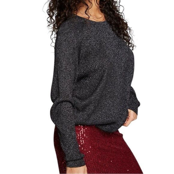 NEW Chaser Raglan Long Sleeve Stardust Metallic Thermal Scoopneck Blouse Black M - Picture 14 of 14